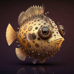 steampunk baby puffer fish, hyper detailed, 8k