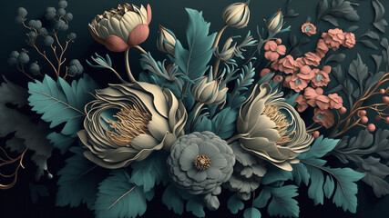 3D Botanical Floral Background and Flower Wallpaper