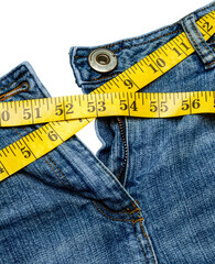 A one classic Blue jeans with a tape measure