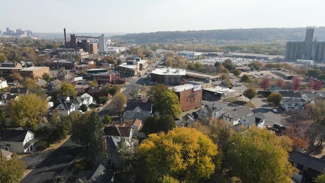 Minneapolis City in the Autumn Fall with Houses and Neighborhood