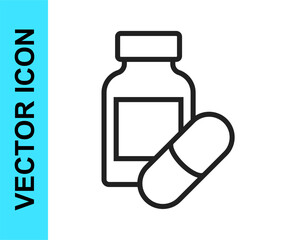 Black line Sleeping pill icon isolated on white background. Vector