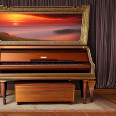 Fototapeta na wymiar A harpsichord made of a sunset3, Generative AI