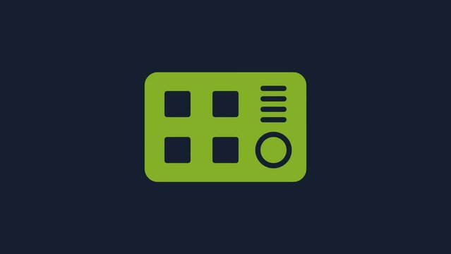 Yellow Drum machine icon isolated on blue background. Musical equipment. 4K Video motion graphic animation