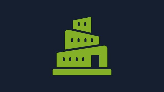 Yellow Babel tower bible story icon isolated on blue background. 4K Video motion graphic animation