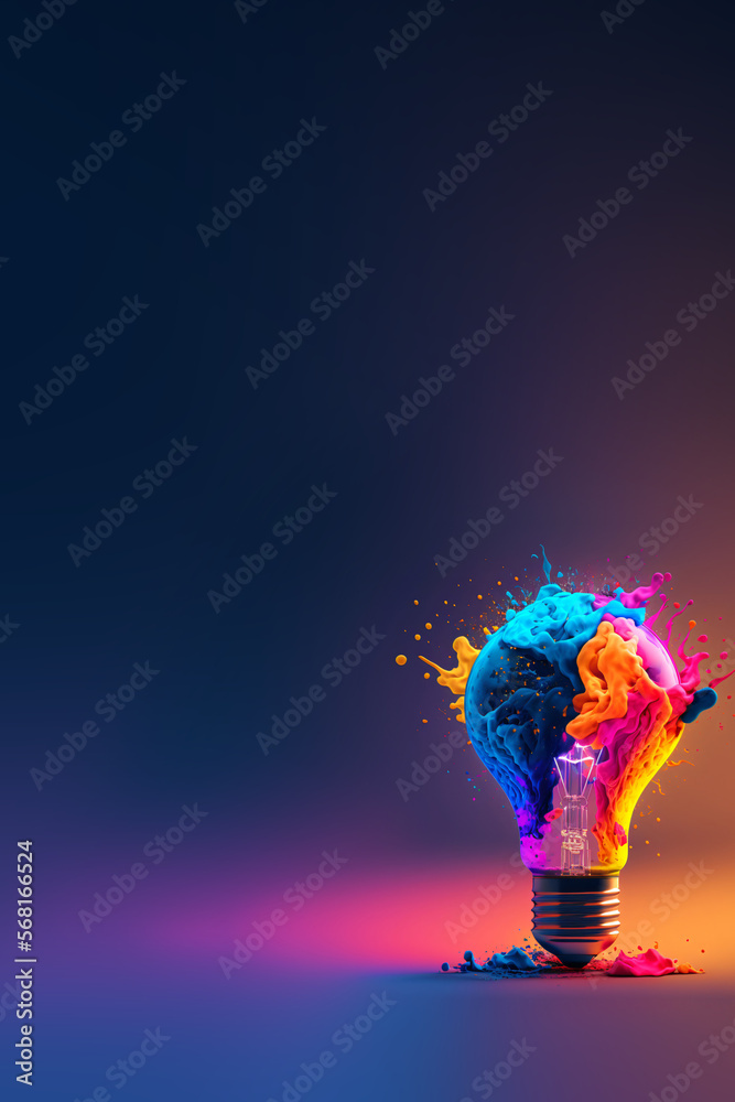 Canvas Prints a colorful glowing idea bulb lamp, visualization of brainstorming, bright idea and creative thinking