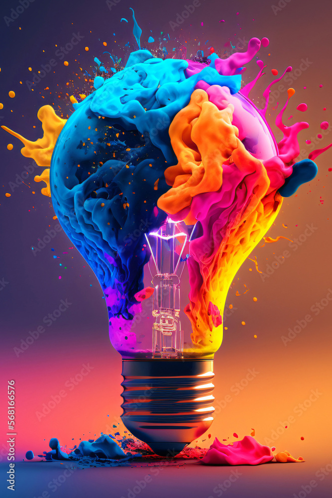 Canvas Prints a colorful glowing idea bulb lamp, visualization of brainstorming, bright idea and creative thinking