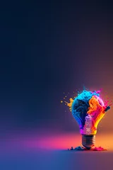Foto op Plexiglas a colorful glowing idea bulb lamp, visualization of brainstorming, bright idea and creative thinking, generative ai © CROCOTHERY