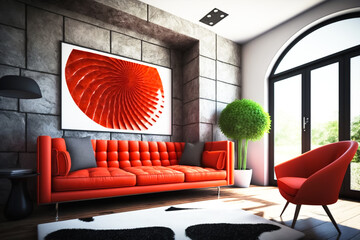 living room with sofa. Generative AI