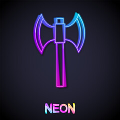 Glowing neon line Medieval poleaxe icon isolated on black background. Vector