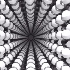 Bullets in the Tunel. Black and white Illustration of object Circle shaped. 3D model wallpaper made in Generative AI