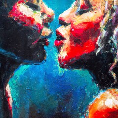 Kissing Girls Illustration. Painting Graphic Wallpaper of two kissing girls Impression. French kiss women Expression made with Generative AI 