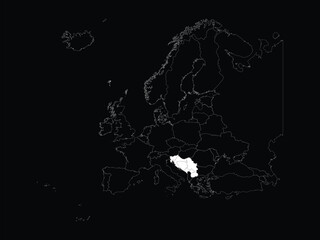 White map of Yugoslavia countries within map of European continent on black background