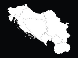 White map of Yugoslavia countries on black background