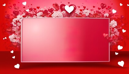 Big empty canvas with lots of hearts and flowers around it, Valentine's day inspired, 