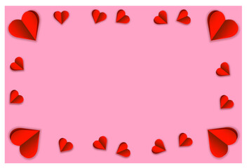 Vector hearts on a pink background. Place for text. Heart frame.