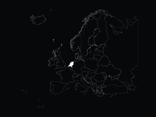 Obraz premium White map of France within black map of European continent on black background