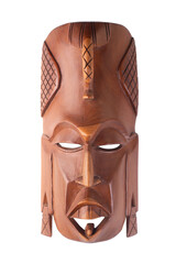 Wooden african mask on white background, east Africa