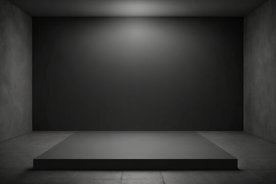 Black studio background that is empty and can be used for backgrounds and product displays. Generative AI