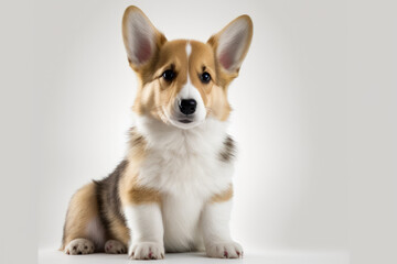 adorable Pembroke Corgi puppy on a white backdrop. Generative AI