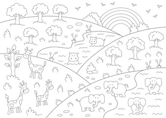 animals coloring page. black and white design that you can print on a4 paper
