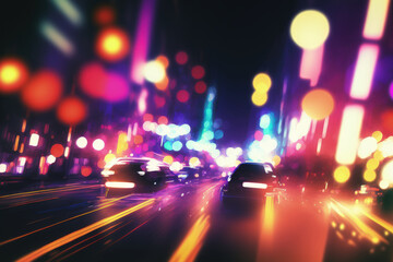 motion blurred abstract depiction of city lights at night. Generative AI