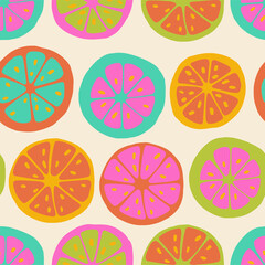 Seamless pattern with handdrawn and colorful citrus. Perfect for packaging, wrapping paper.