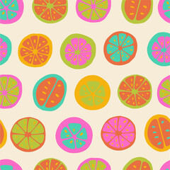 Seamless pattern with handdrawn and colorful citrus. Perfect for packaging, wrapping paper.