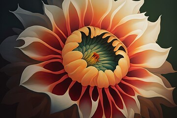  a painting of a flower with a green center and yellow center and a red center on the center of the flower and a green center on the center of the flower.  generative ai