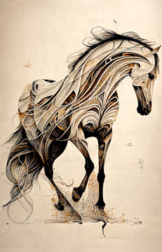 horse drawing, artistic drawing or painting of a beautiful horse in pastel colors