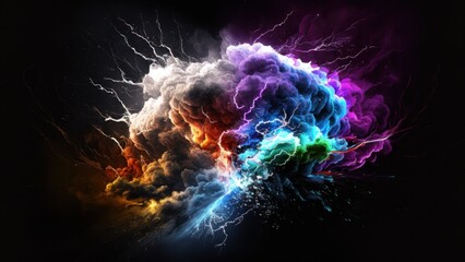 Abstract designs of colorful thunderstorms or "Colorstorms" :). Lightning covers the sky and hits the ground.