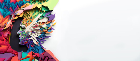 Papercut Man Portrait. Male Mental Health Banner. Colorful Creative Head Design. Generative AI