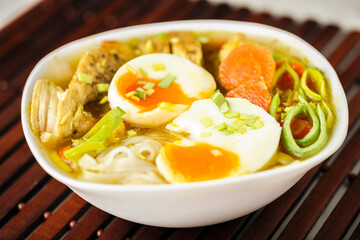 ramen style soup with rice noodle