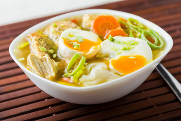 ramen style soup with rice noodle