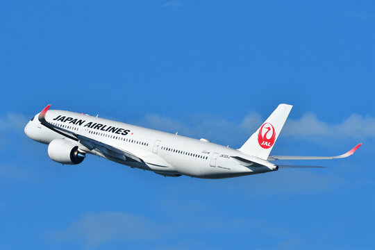 Fukuoka Prefecture, Japan - July 02, 2022: Japan Airlines (JAL) Airbus A350-900 (JA13XJ) passenger plane.