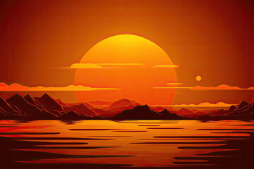 Fototapeta na wymiar Sunset behind the mountains, generative AI
