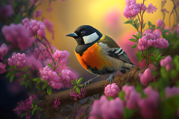 Bird on Spring beautiful landscape background. Generated AI