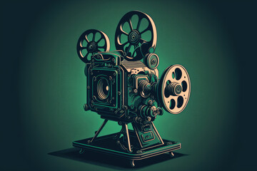 Obraz premium This old projector is shown on screen. optical blurring caused by the projection system. suitable for achieving the look of vintage images or movies. Generative AI
