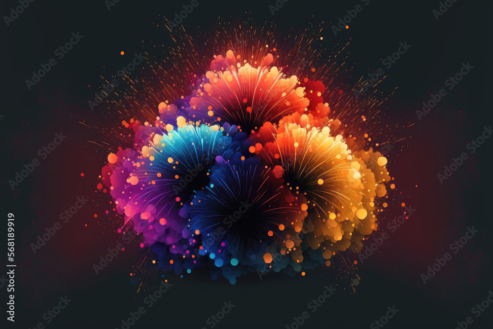 Wall mural With room for text, an abstract colored fireworks background is used. Generative AI