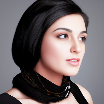 Pretty Woman Dark Hair with Shawl