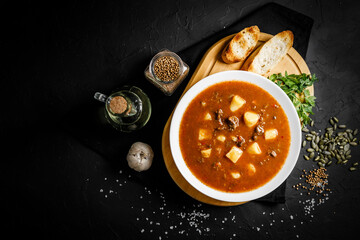 Bograch - Hungarian soup goulash with meat and vegetables.