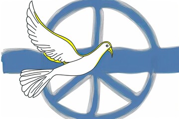 Generative AI, Flying pigeon as a peace symbols. No war sign. Simple line drawing