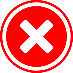 Red X Cross No Sign Wrong or Decline or Error Round Circle Icon. Vector Image.