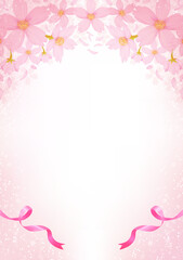桜の花びらとリボンの飾り枠 春の背景フレーム