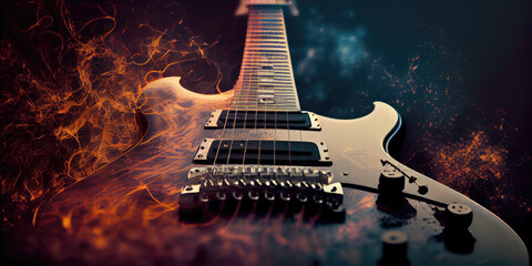 electric guitar in fire, music concept  - obrazy, fototapety, plakaty