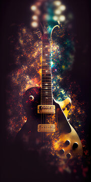 guitar up high and defocused isolated background, music concept, Generative AI