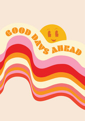 Retro rainbow hippie groovy poster. Retro 90s style art.