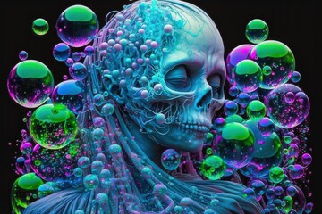 Obraz na płótnie Canvas A Skeleton Girl in a Colorful, Futuristic Dystopia