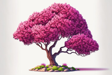 Pink Sacura tree in bloom, isolated on white background. Generative AI