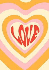 Happy Valentine's Day Poster. Love retro rainbow heart illustration. 
