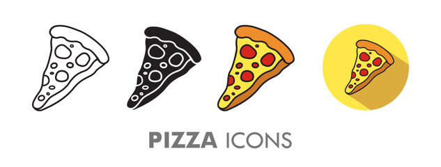 Hand Drawn Pizza Slice Icon Set Vector Illustration